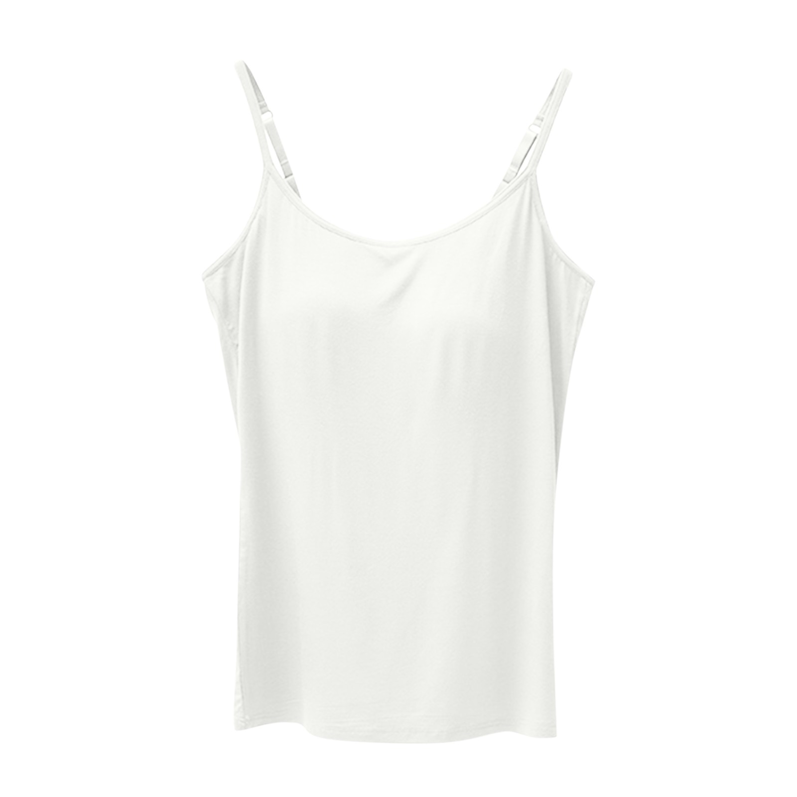 Annhoo Womens Cami Tops Built in Bra Spaghetti Strap Camisoles Solid Color Loose Crew Neck Tank Summer Shirt